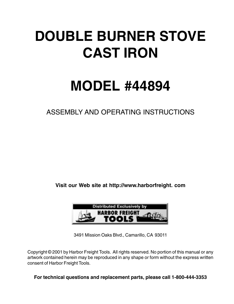 Harbor Freight Tools 44894 User Manual | 8 pages