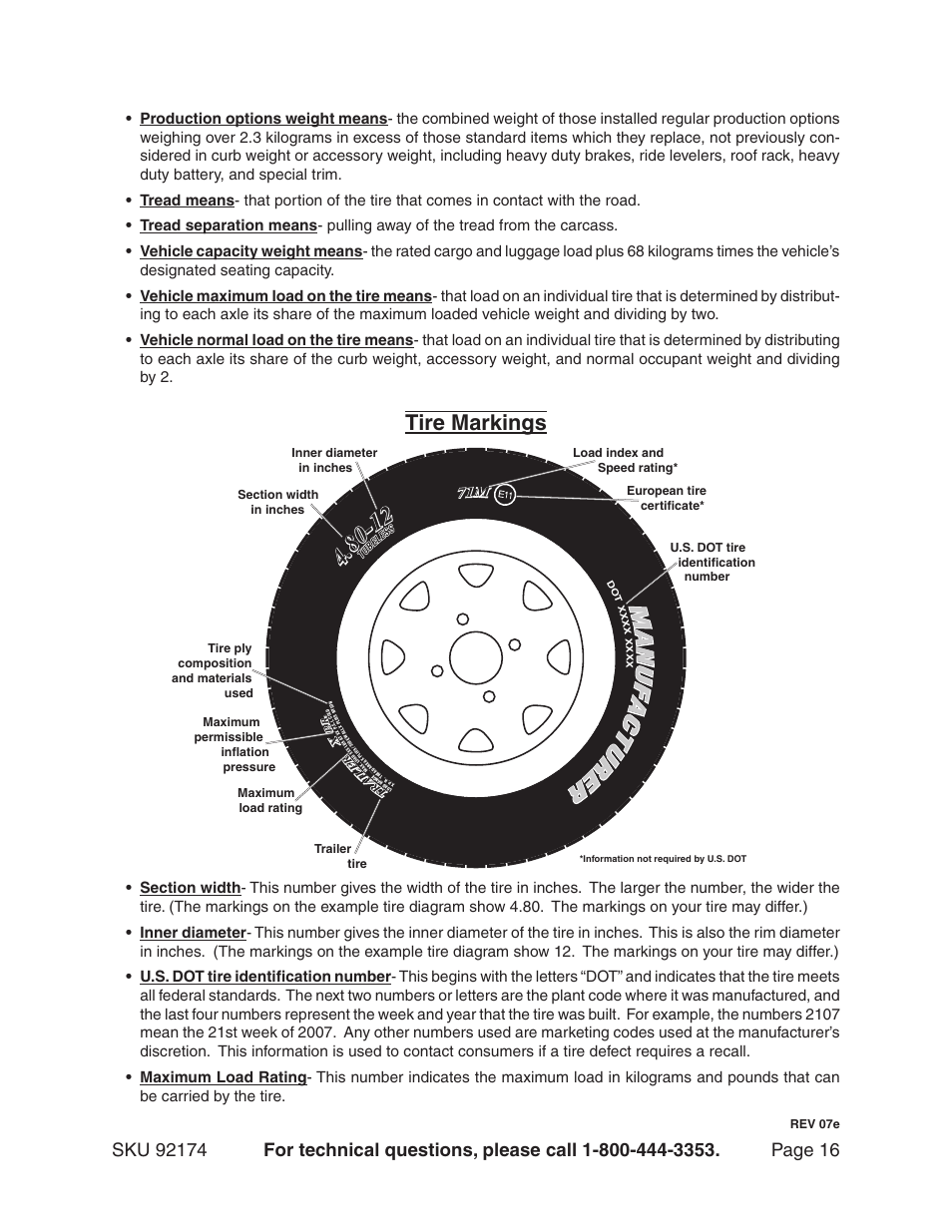 Rev 07e | Harbor Freight Tools 92174 User Manual | Page 16 / 24