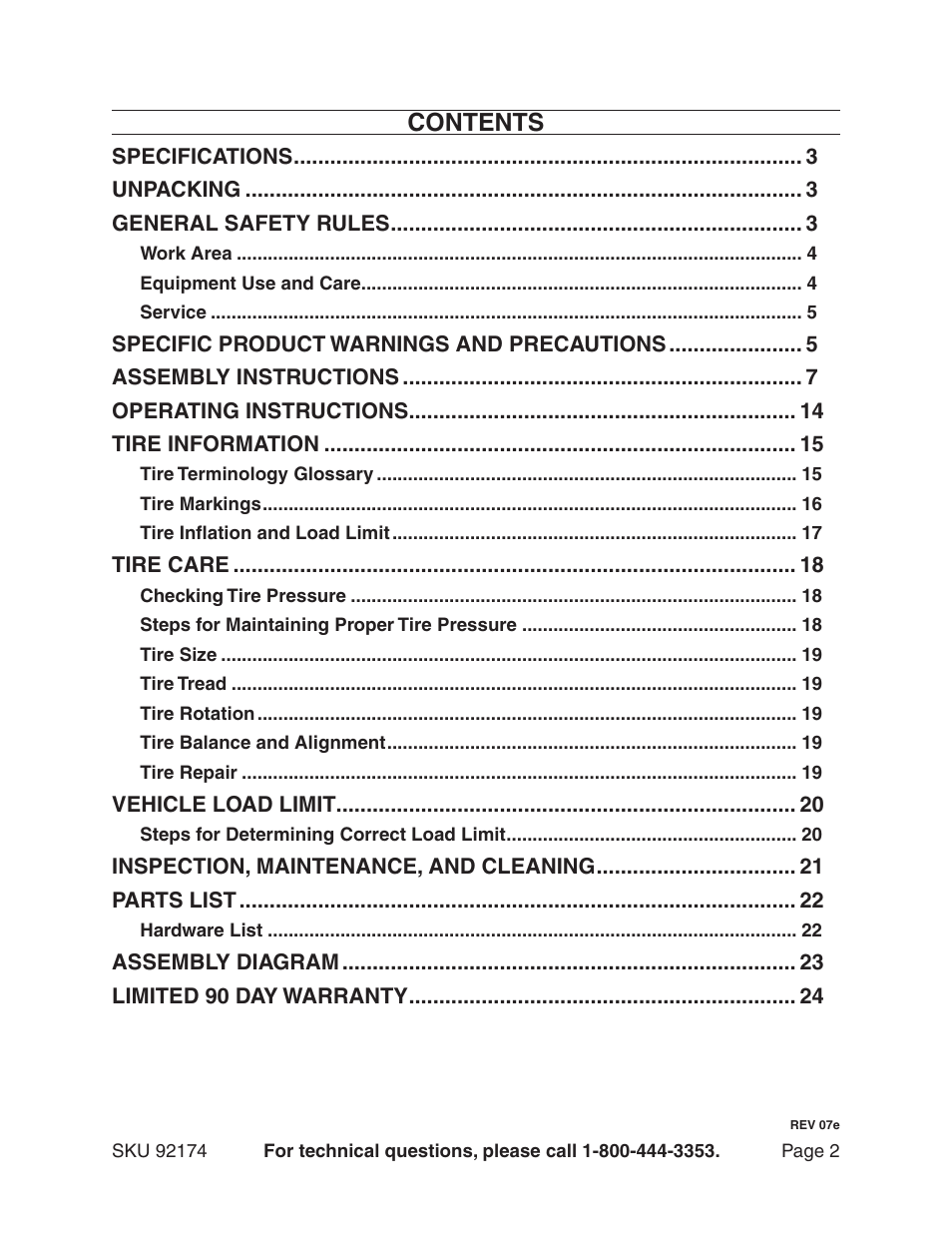 Harbor Freight Tools 92174 User Manual | Page 2 / 24