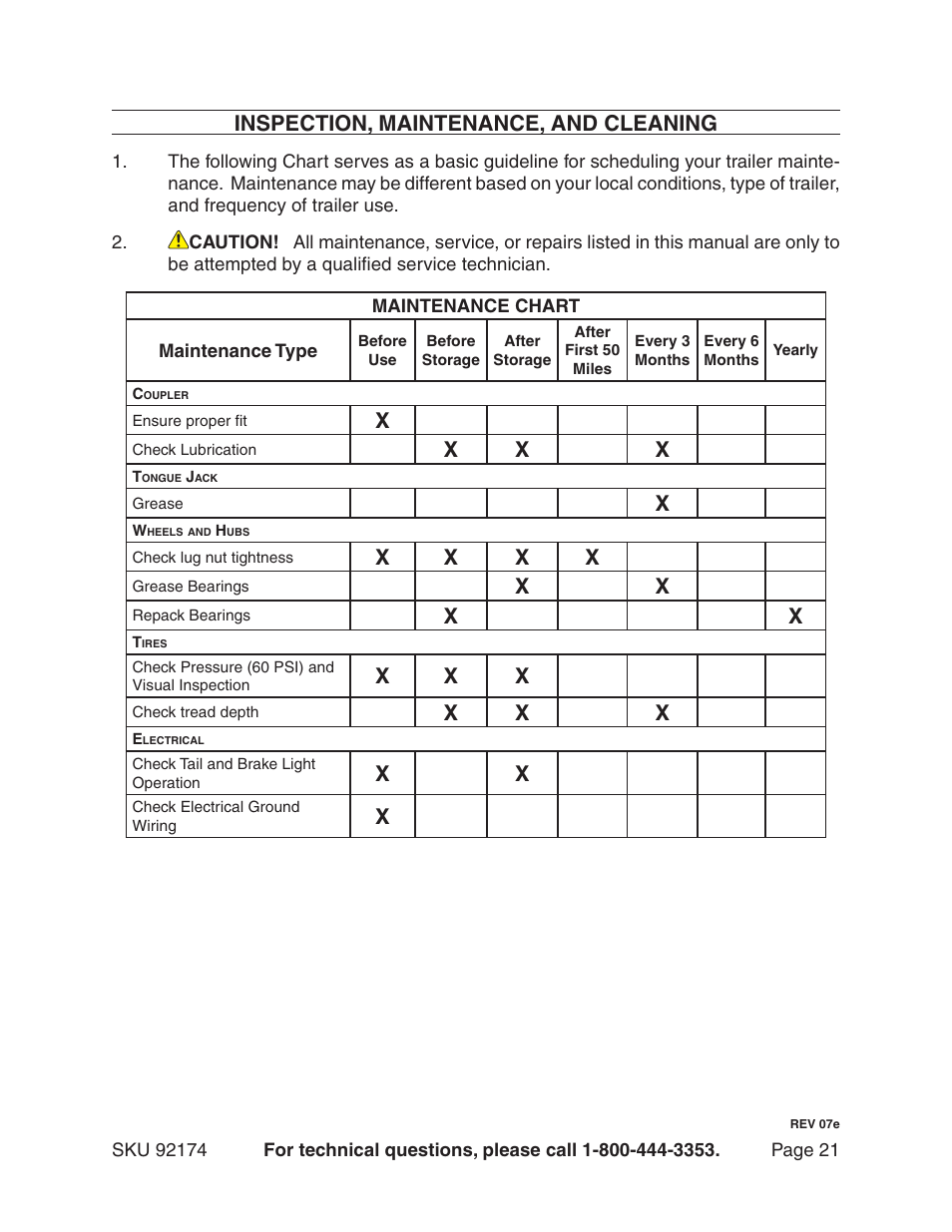 Inspection, maintenance, and cleaning | Harbor Freight Tools 92174 User Manual | Page 21 / 24