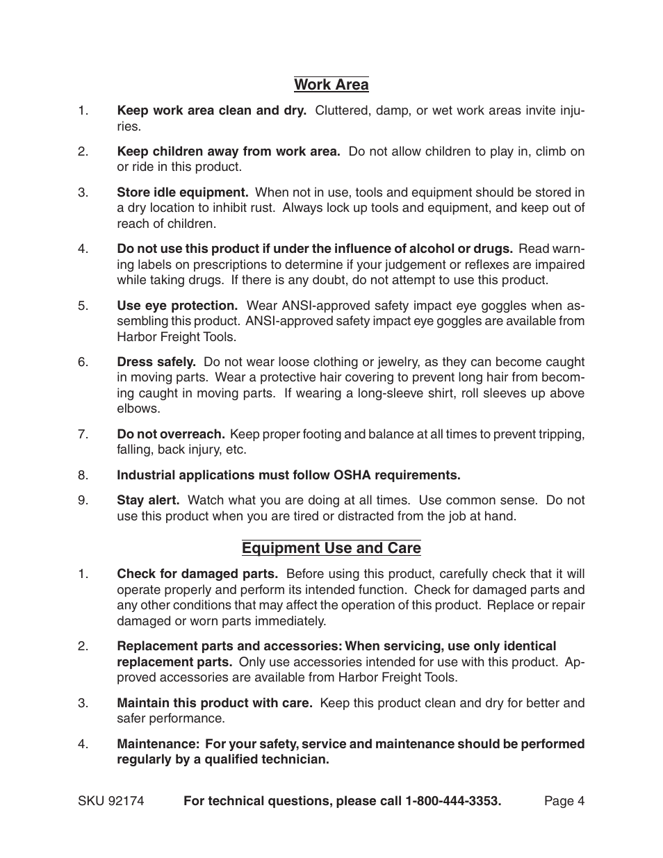 Harbor Freight Tools 92174 User Manual | Page 4 / 24