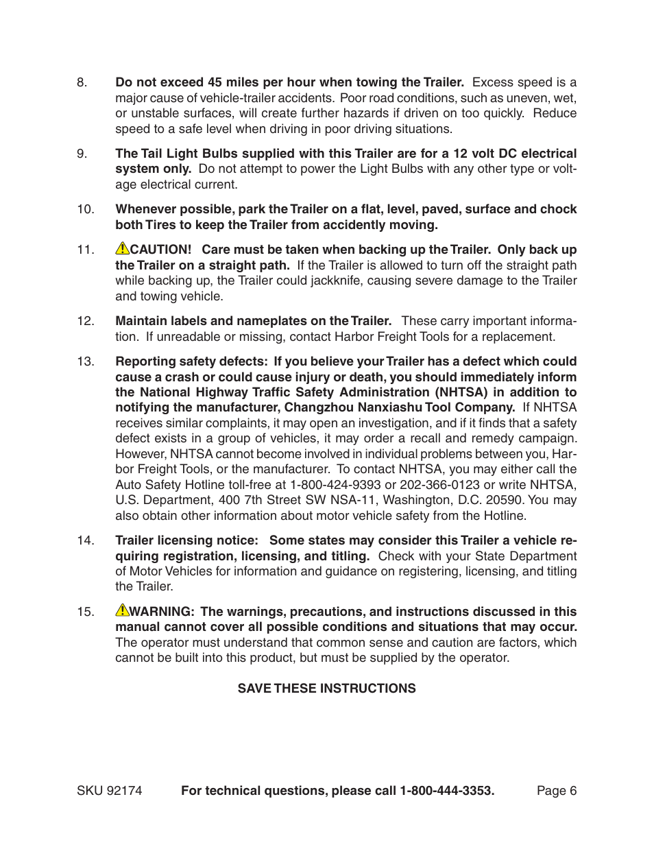 Harbor Freight Tools 92174 User Manual | Page 6 / 24