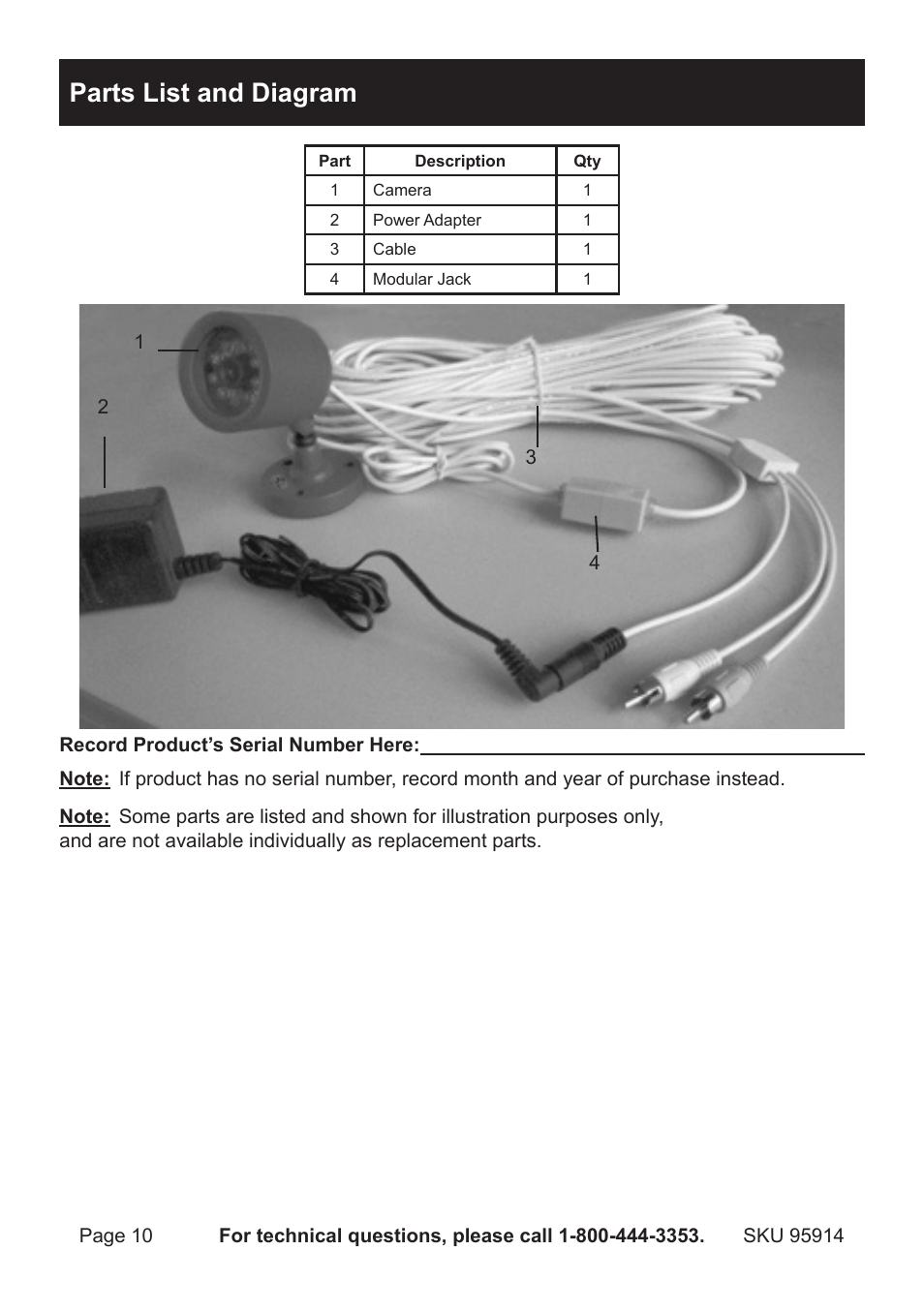 Parts list and diagram | Harbor Freight Tools 95914 User Manual | Page 10 / 12