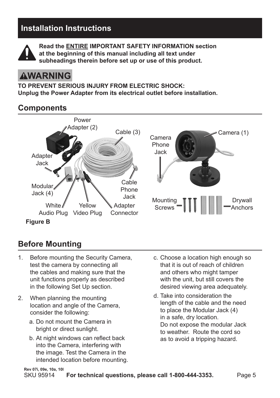 Installation instructions, Components, Before mounting | Harbor Freight Tools 95914 User Manual | Page 5 / 12