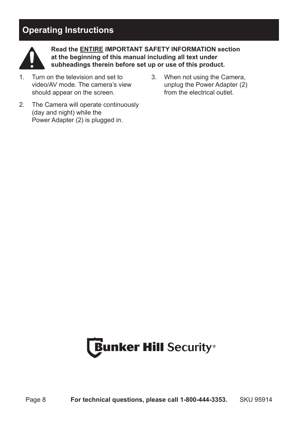 Operating instructions | Harbor Freight Tools 95914 User Manual | Page 8 / 12