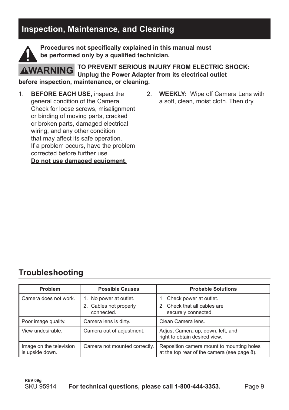 Inspection, maintenance, and cleaning, Troubleshooting | Harbor Freight Tools 95914 User Manual | Page 9 / 12