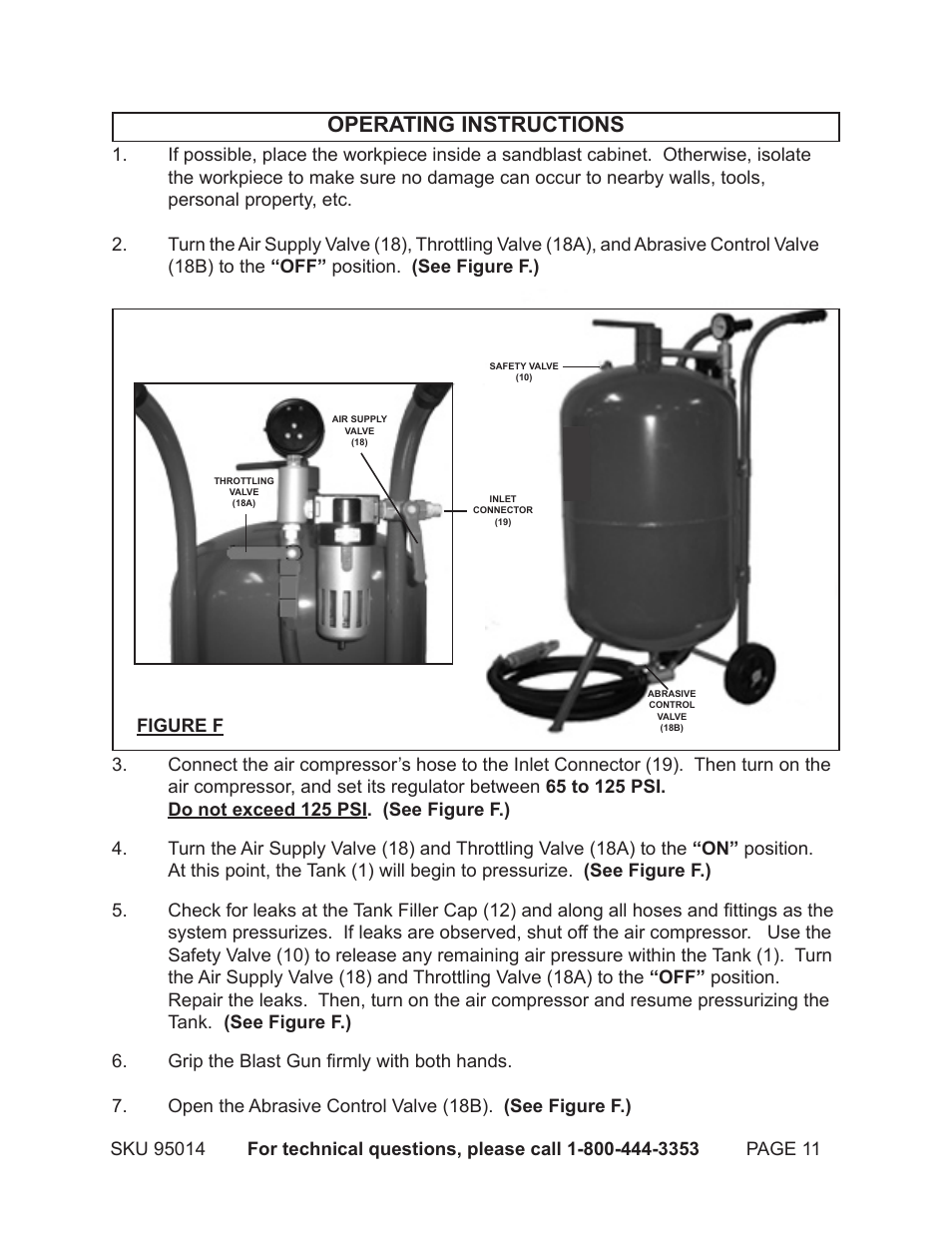 Operating instructions | Harbor Freight Tools 95014 User Manual | Page 11 / 17