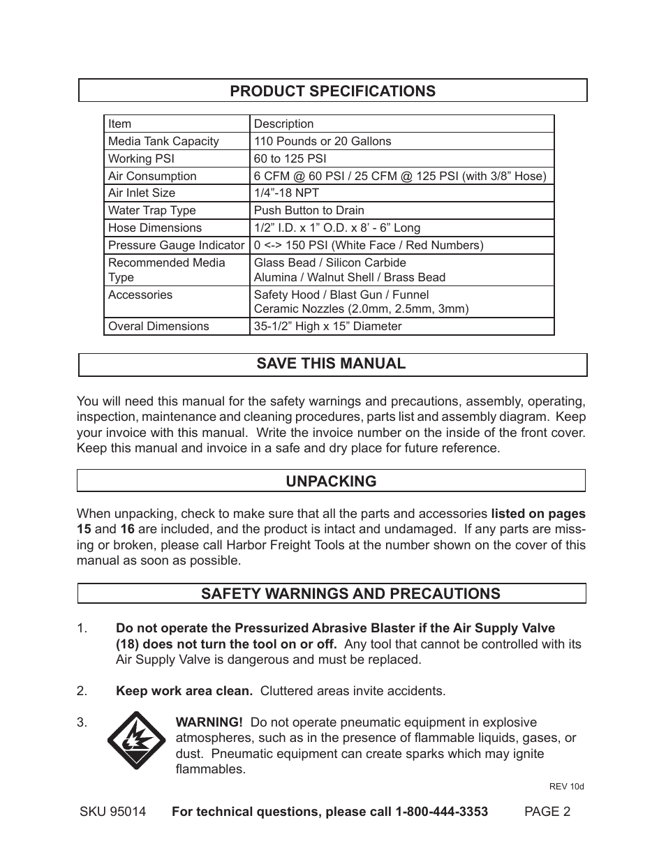 Harbor Freight Tools 95014 User Manual | Page 2 / 17