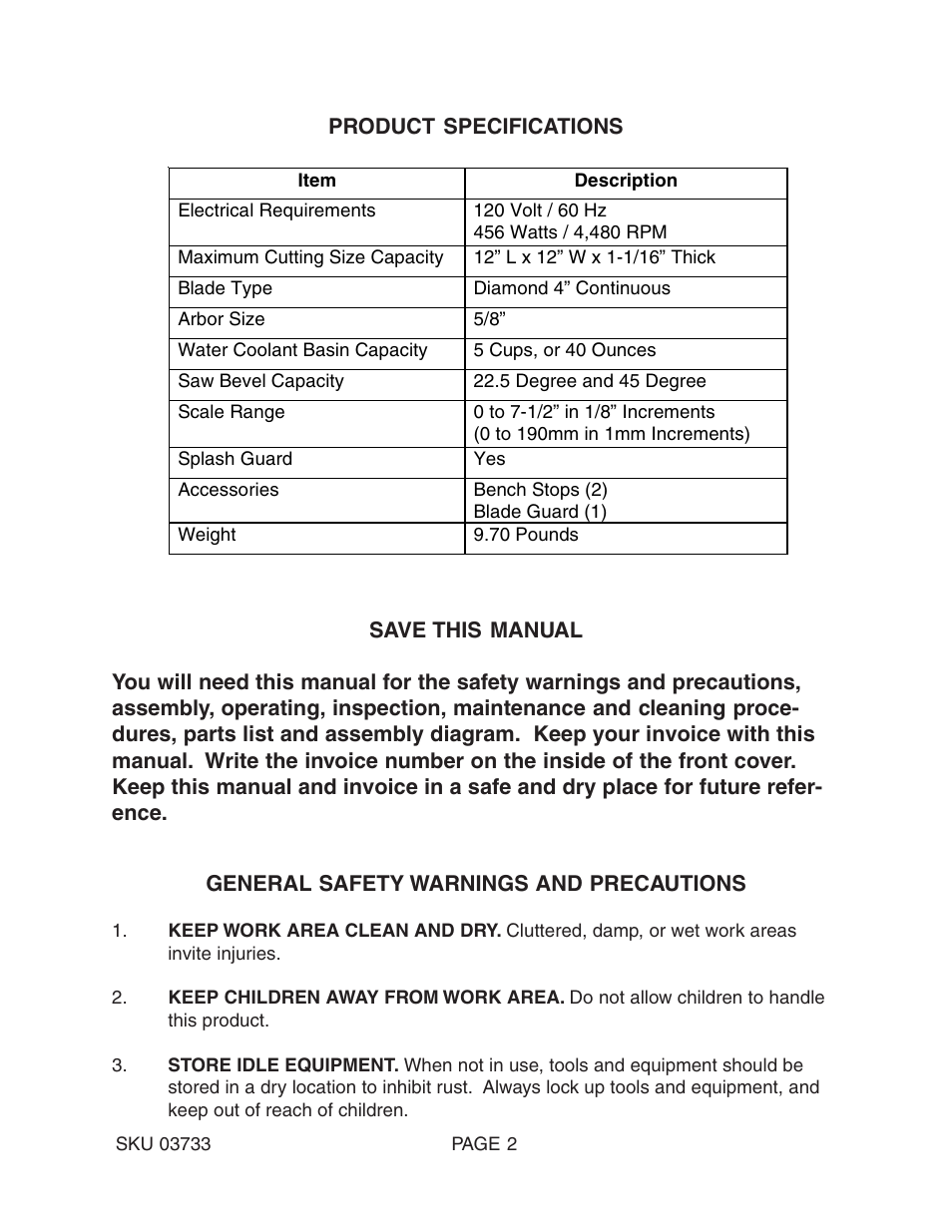 Harbor Freight Tools 03733 User Manual | Page 2 / 12