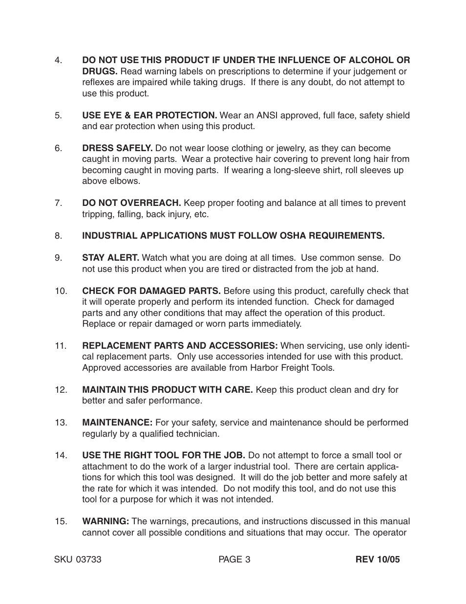 Harbor Freight Tools 03733 User Manual | Page 3 / 12