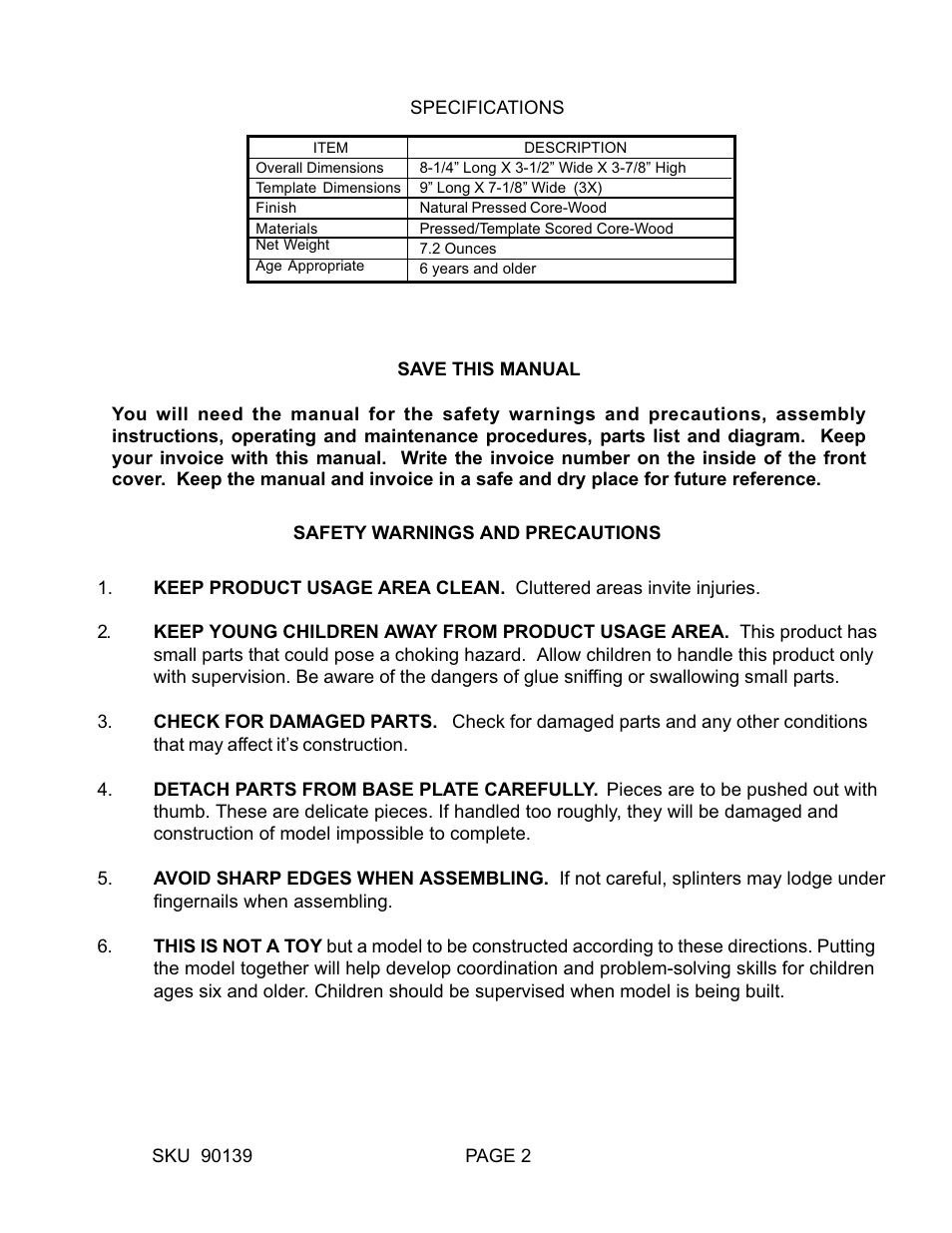 Harbor Freight Tools River Boat Wooden Model 90139 User Manual | Page 2 / 5