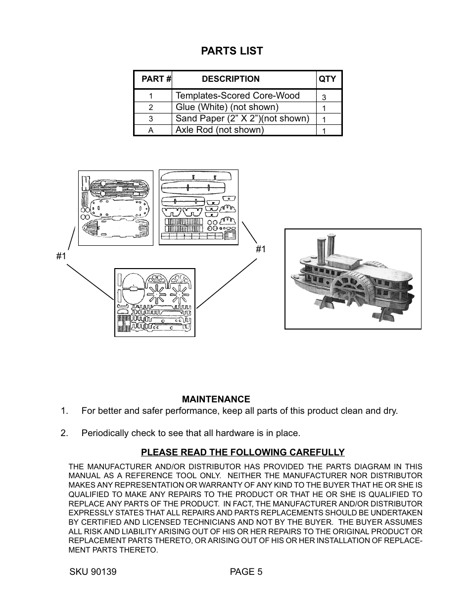 Parts list | Harbor Freight Tools River Boat Wooden Model 90139 User Manual | Page 5 / 5