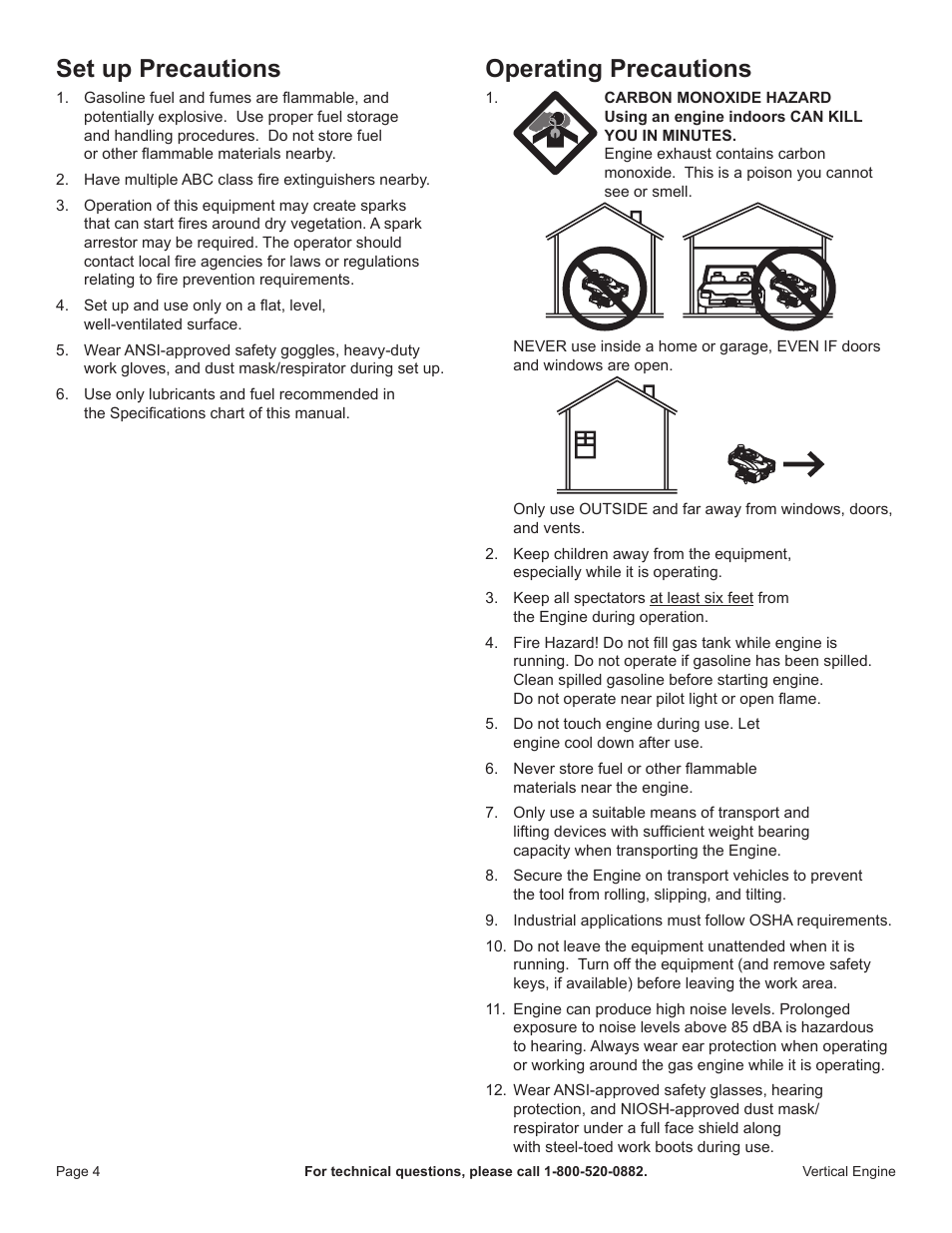 Set up precautions, Operating precautions | Harbor Freight Tools 68122 User Manual | Page 4 / 24