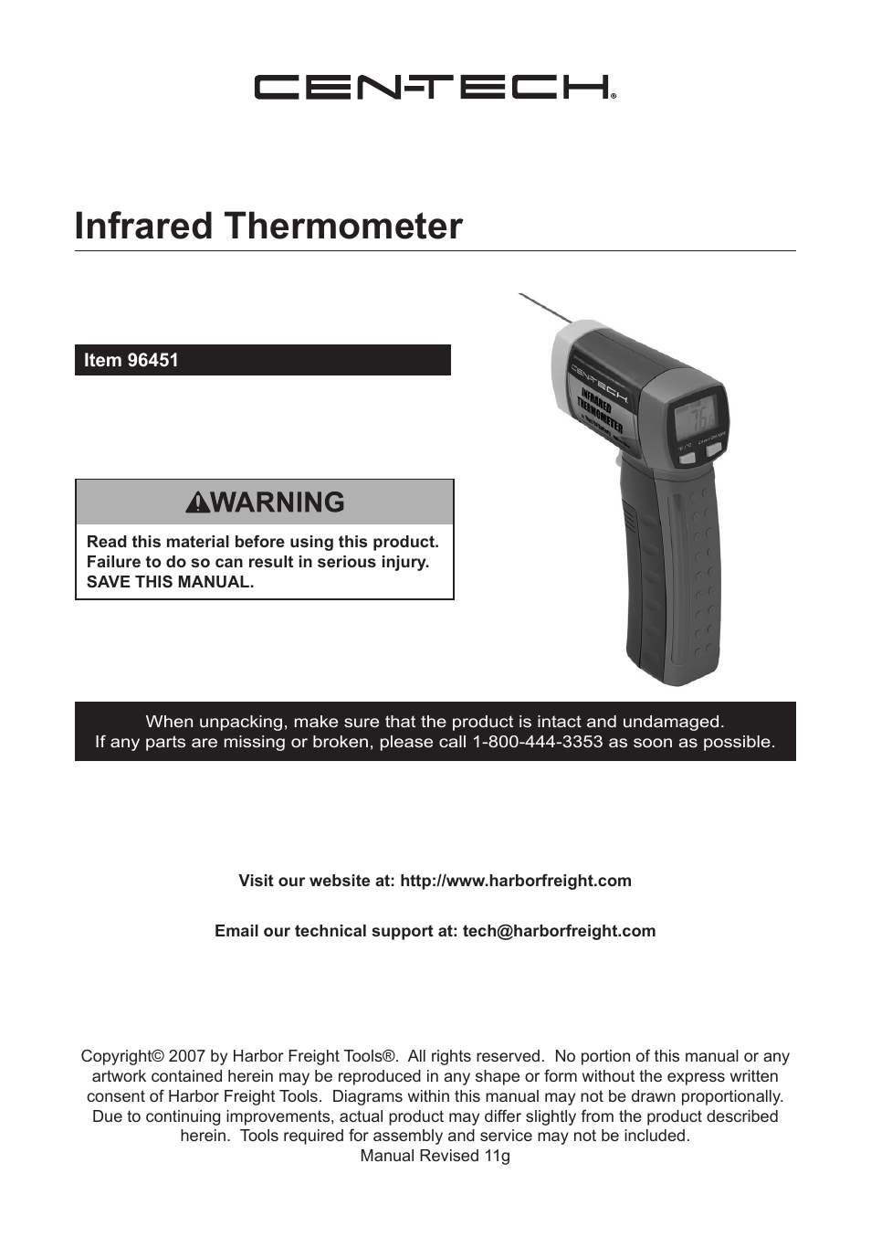 Harbor Freight Tools 96451 User Manual | 8 pages