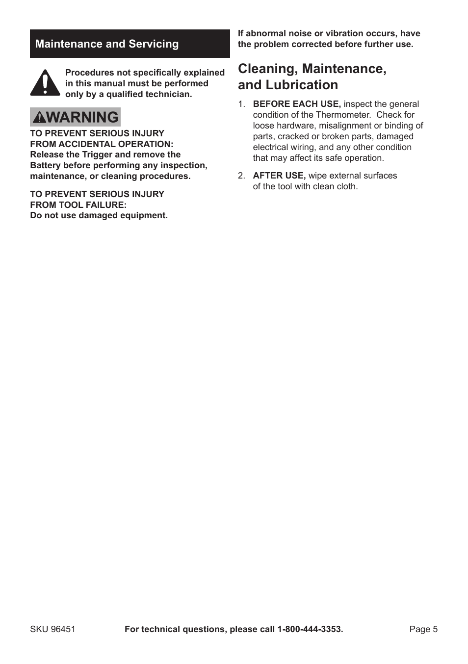 Cleaning, maintenance, and lubrication | Harbor Freight Tools 96451 User Manual | Page 5 / 8