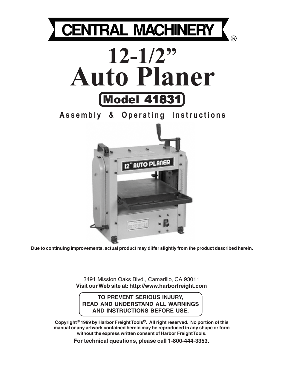 Harbor Freight Tools CENTRAL MACHINARY 41831 User Manual | 15 pages