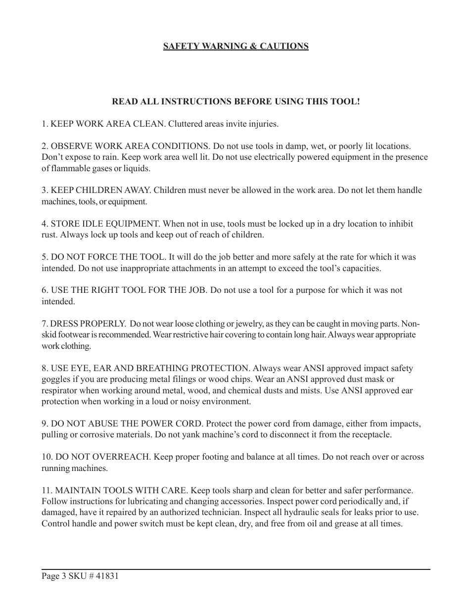 Harbor Freight Tools CENTRAL MACHINARY 41831 User Manual | Page 3 / 15