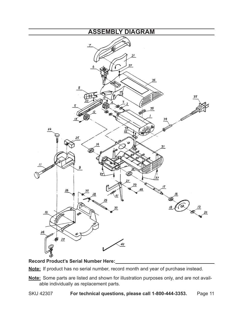 Assembly diagram | Harbor Freight Tools 42307 User Manual | Page 11 / 12