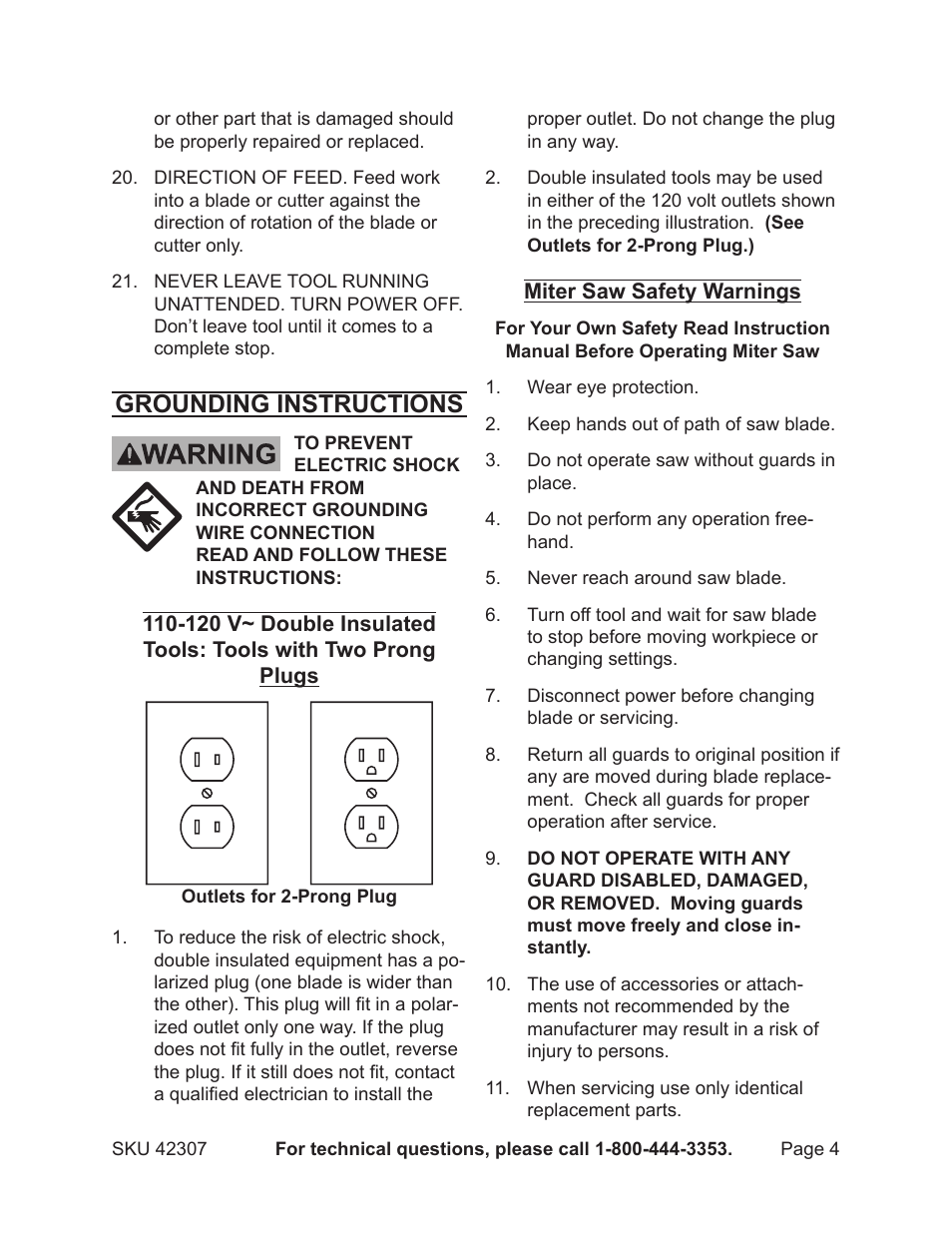 Grounding instructions | Harbor Freight Tools 42307 User Manual | Page 4 / 12