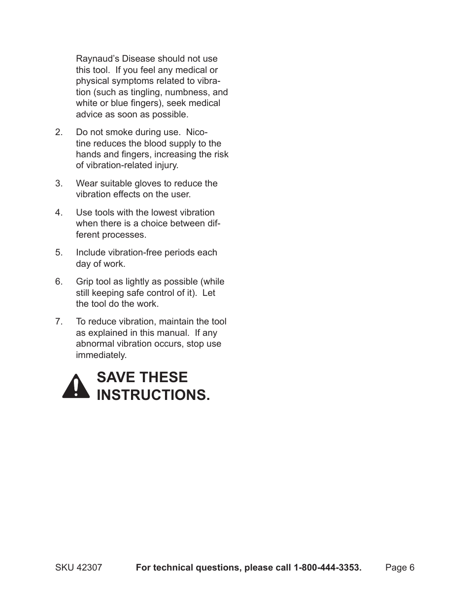 Save these instructions | Harbor Freight Tools 42307 User Manual | Page 6 / 12