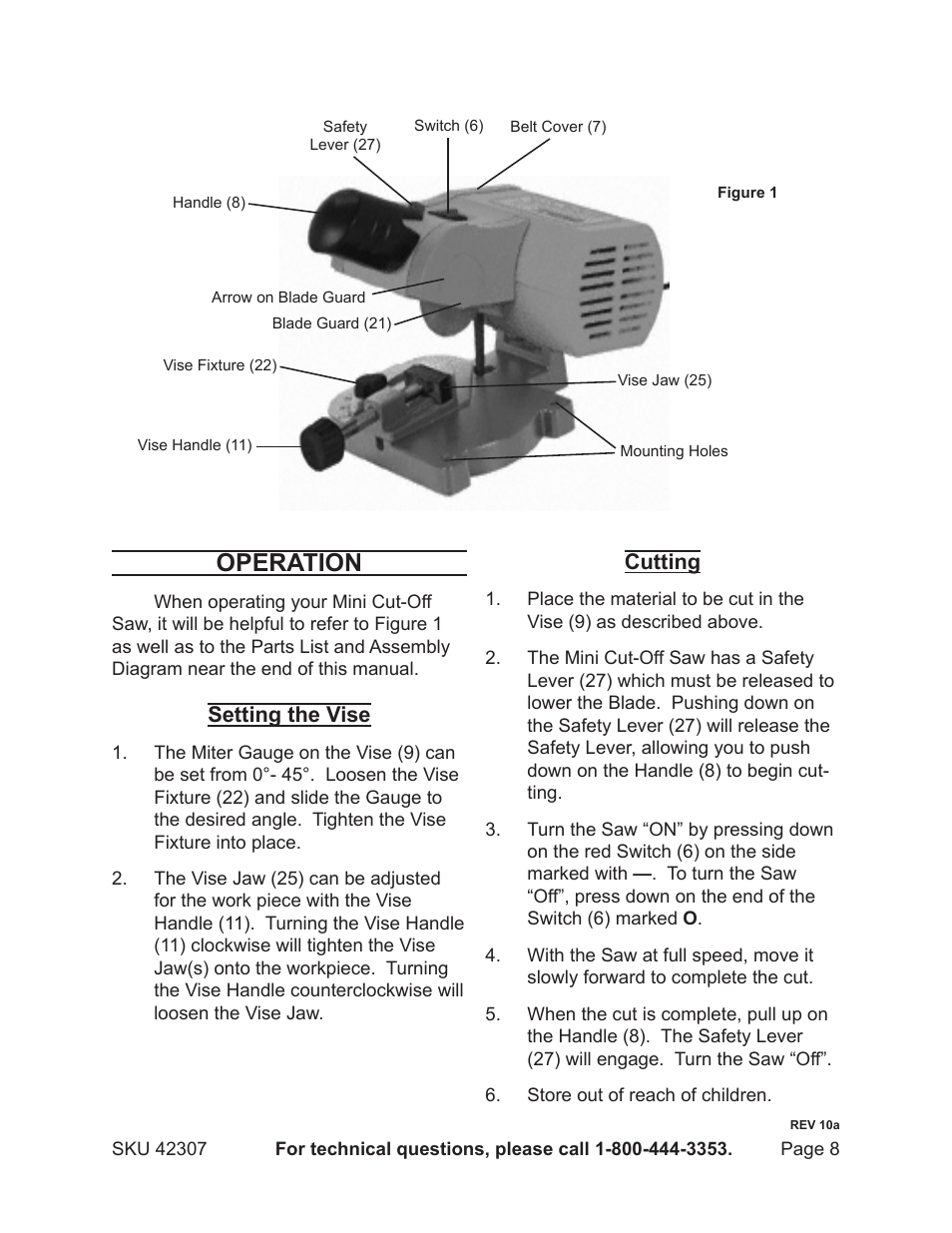 Operation, Setting the vise, Cutting | Harbor Freight Tools 42307 User Manual | Page 8 / 12