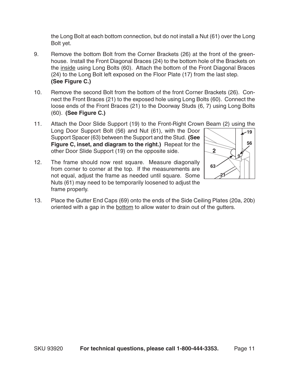 Harbor Freight Tools One Stop Gardens 8' x 10' Greenhouse with Two Vents 93920 User Manual | Page 11 / 19