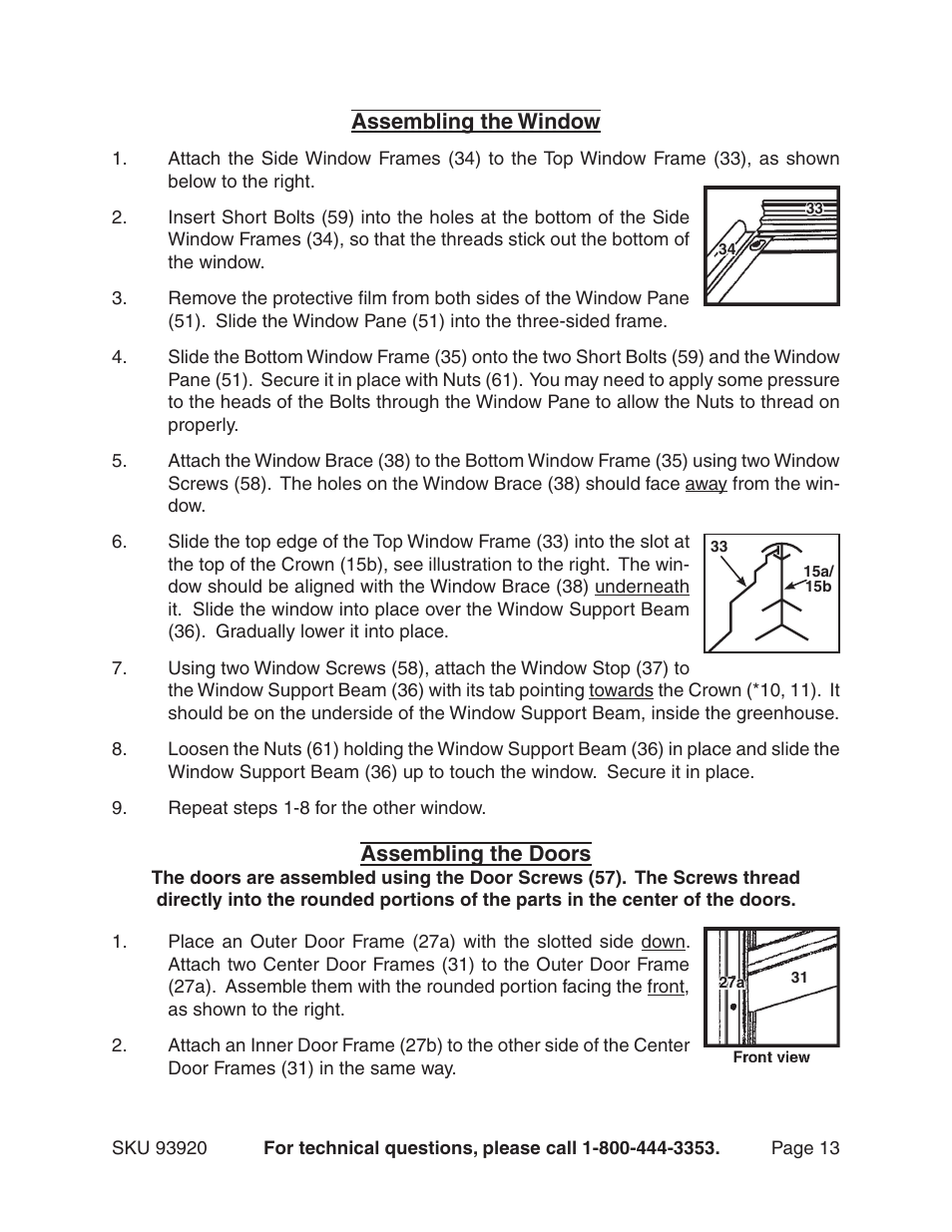 Harbor Freight Tools One Stop Gardens 8' x 10' Greenhouse with Two Vents 93920 User Manual | Page 13 / 19