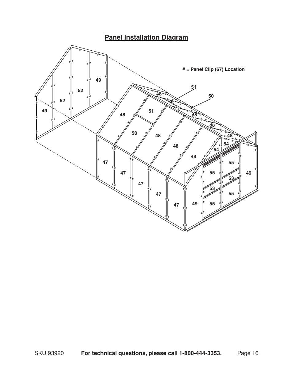 Panel installation diagram | Harbor Freight Tools One Stop Gardens 8' x 10' Greenhouse with Two Vents 93920 User Manual | Page 16 / 19