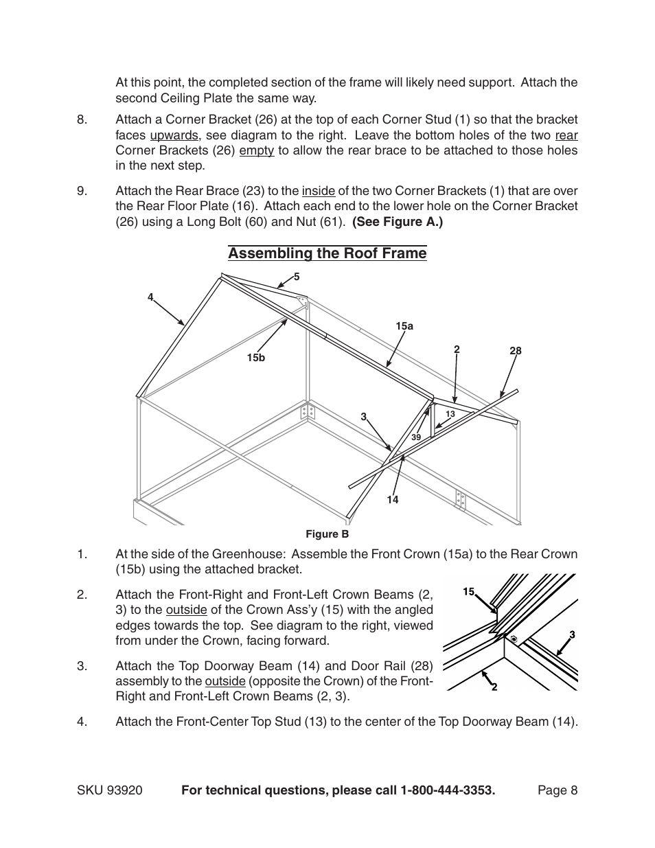 Assembling the roof frame | Harbor Freight Tools One Stop Gardens 8' x 10' Greenhouse with Two Vents 93920 User Manual | Page 8 / 19