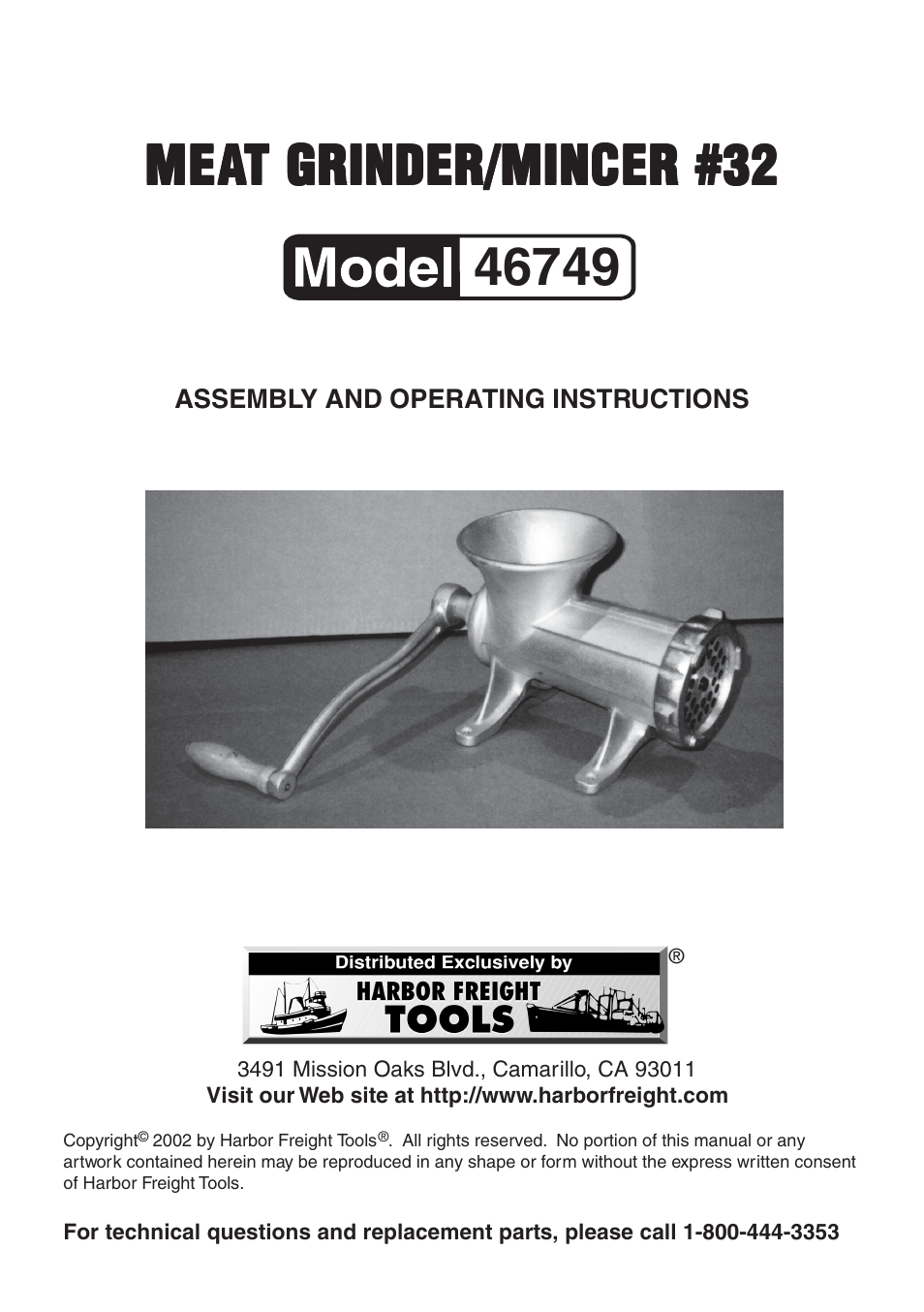 Harbor Freight Tools 46749 User Manual | 6 pages