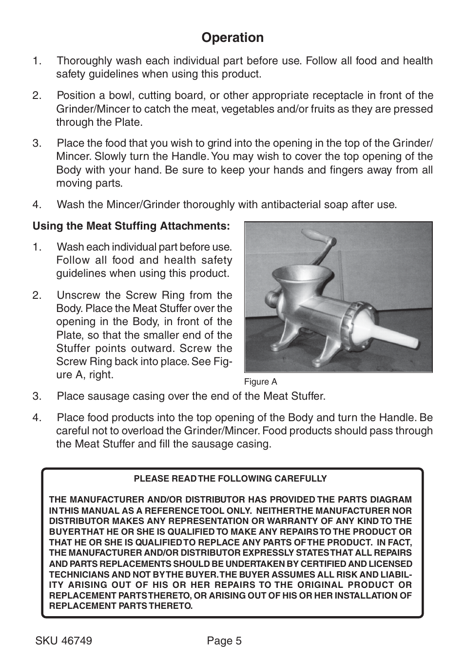 Operation | Harbor Freight Tools 46749 User Manual | Page 5 / 6