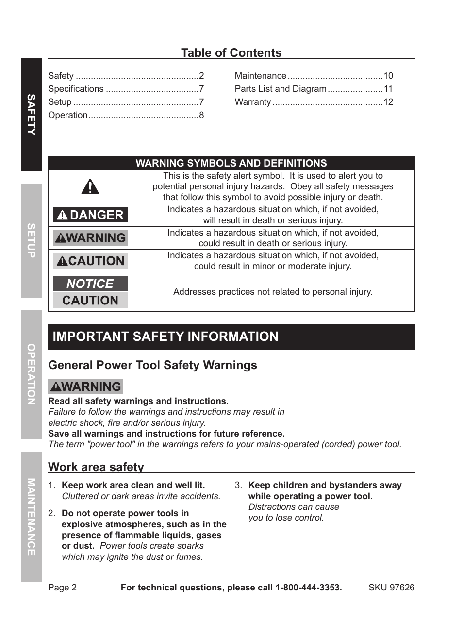 Harbor Freight Tools DRILL MASTER 97626 User Manual | Page 2 / 12