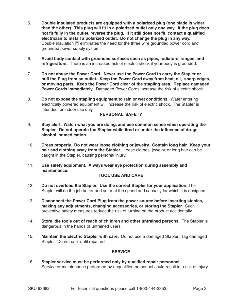 Harbor Freight Tools ELECTRIC STAPLER 93682 User Manual | Page 3 / 8
