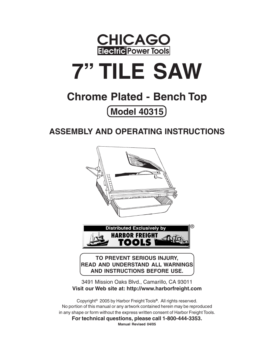 Harbor Freight Tools 40315 User Manual | 18 pages