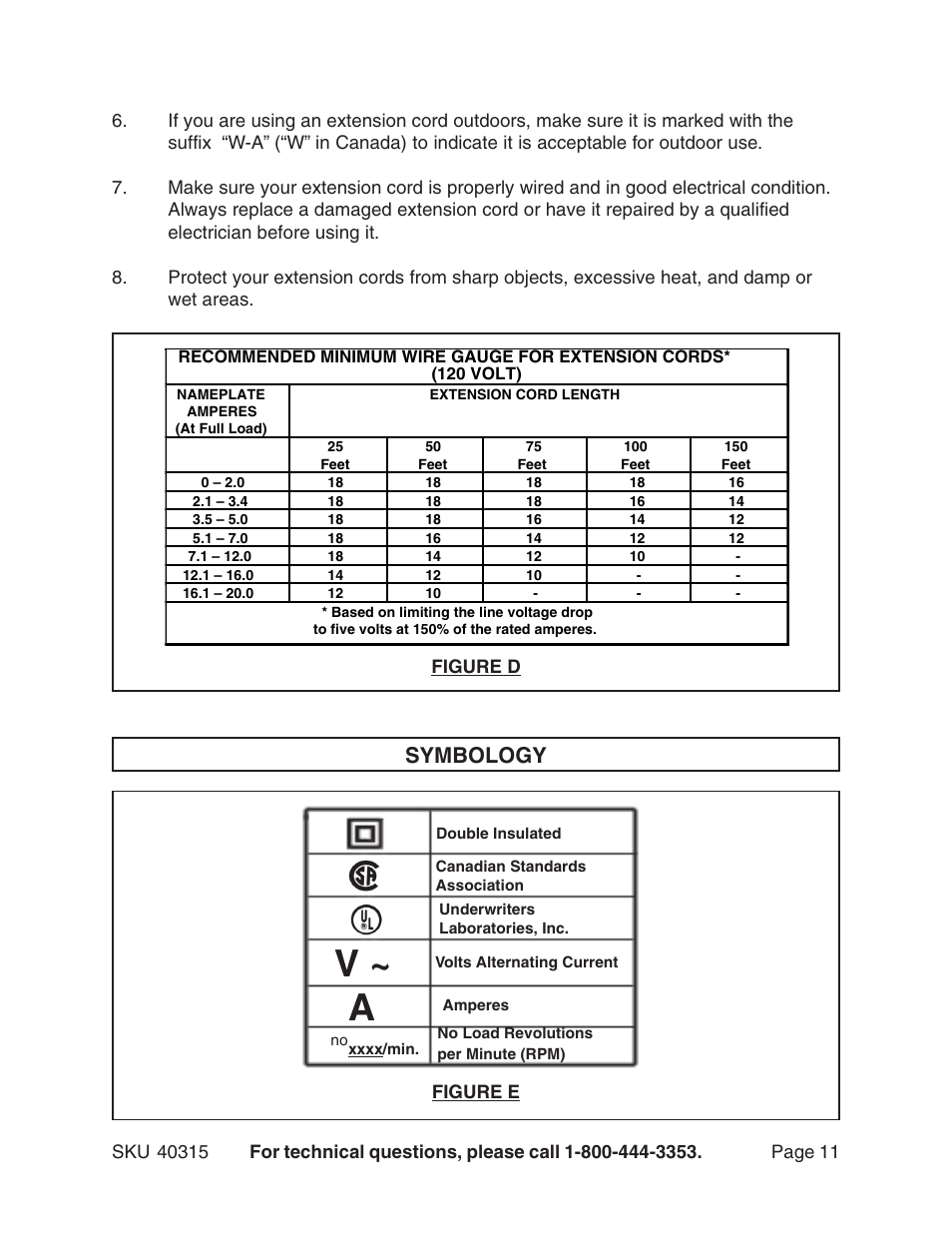 V ~ a, Symbology | Harbor Freight Tools 40315 User Manual | Page 11 / 18