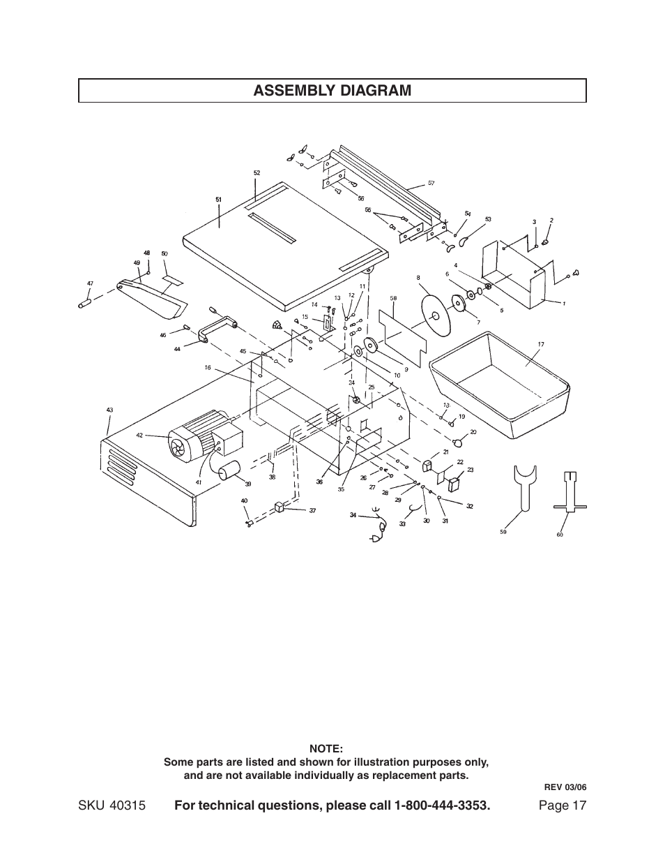 Assembly diagram | Harbor Freight Tools 40315 User Manual | Page 17 / 18