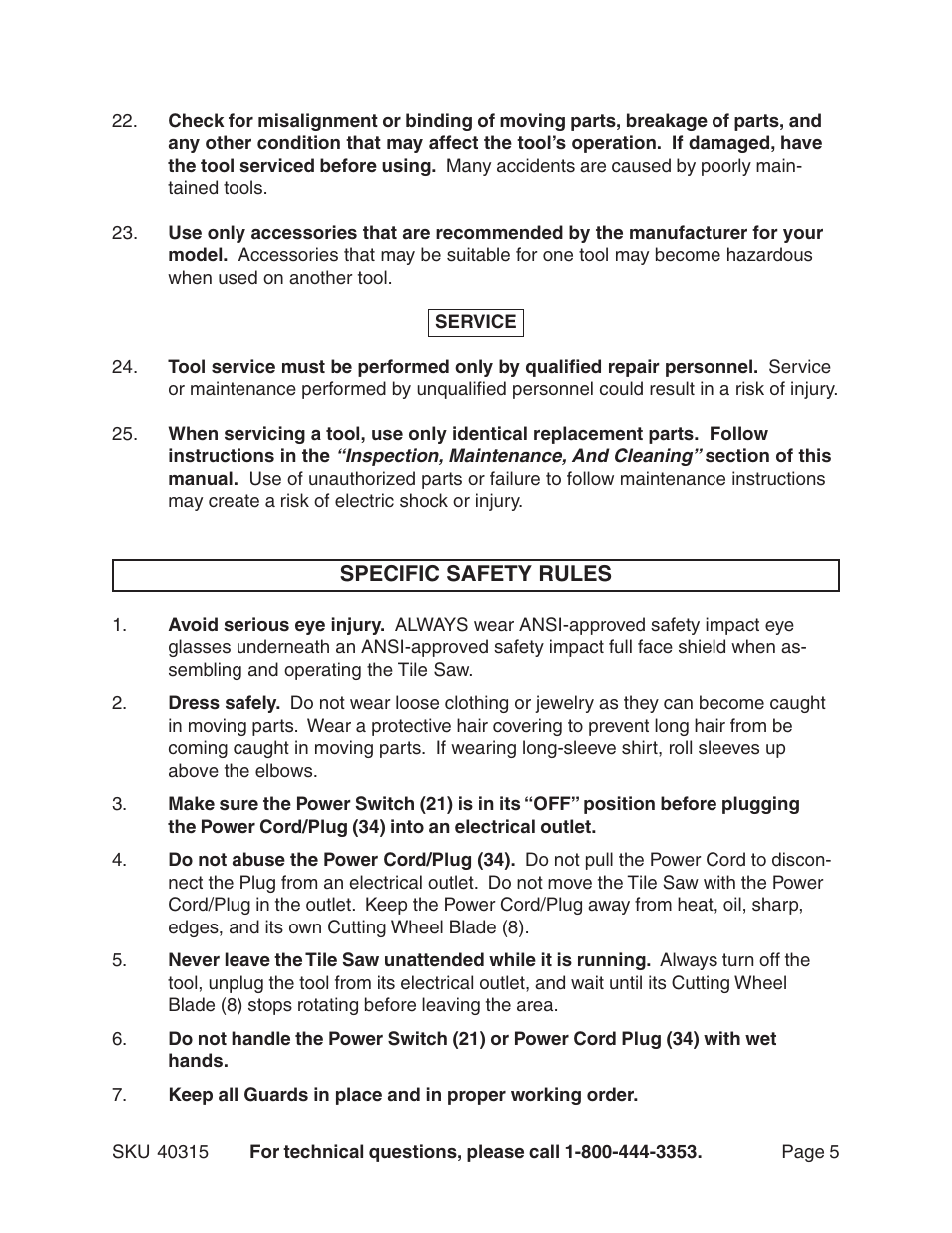 Harbor Freight Tools 40315 User Manual | Page 5 / 18