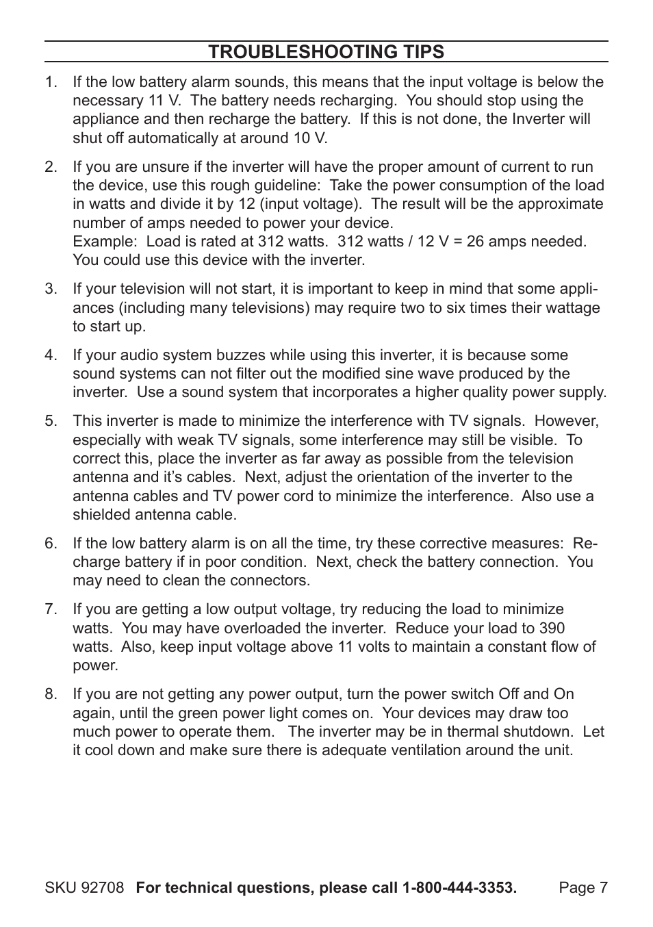 Troubleshooting tips | Harbor Freight Tools 92708 User Manual | Page 7 / 7