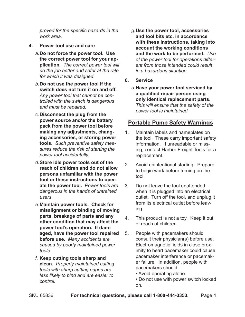 Harbor Freight Tools Pacific Hydrostar Portable Utility Pump 65836 User Manual | Page 4 / 12