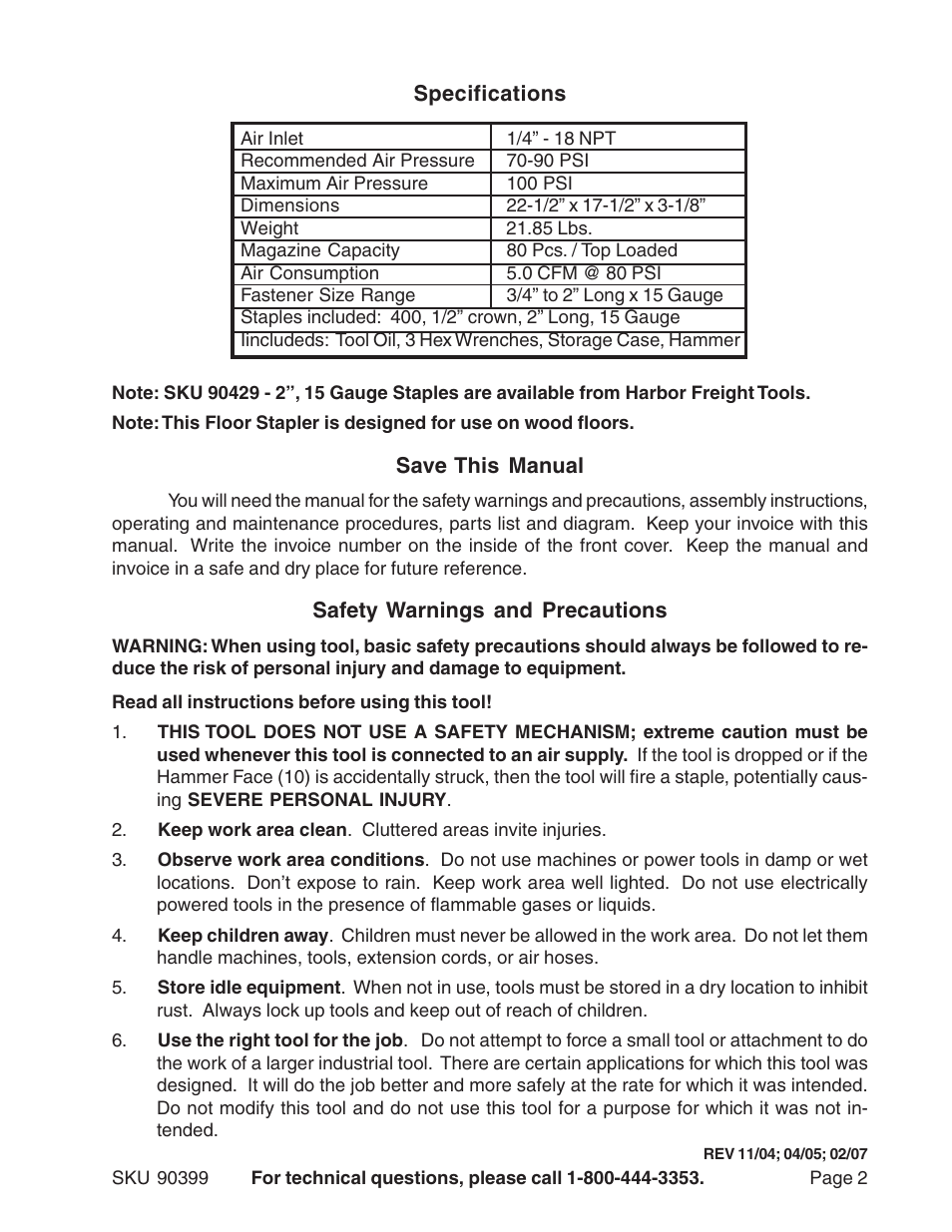 Harbor Freight Tools 90399 User Manual | Page 2 / 9