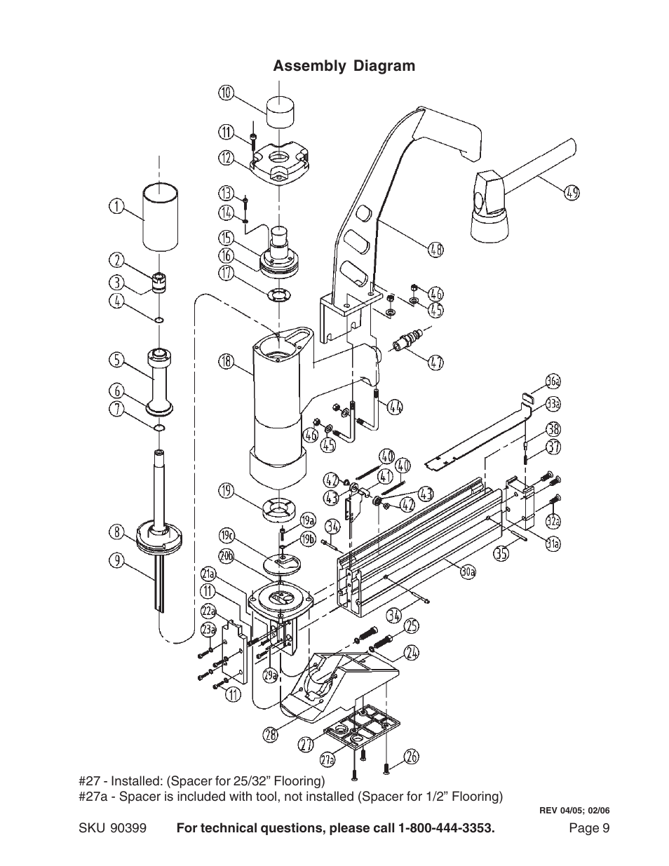 Assembly diagram | Harbor Freight Tools 90399 User Manual | Page 9 / 9