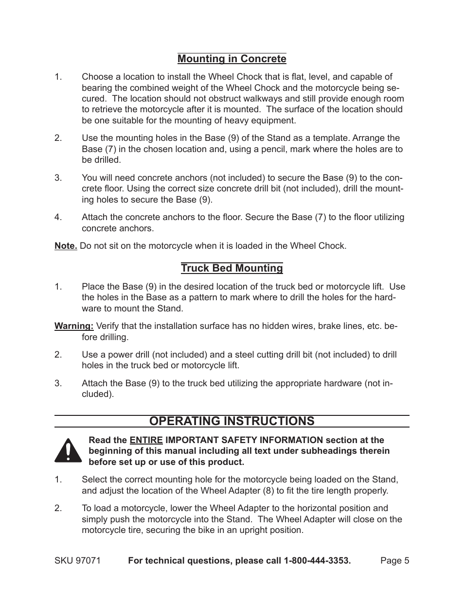 Operating instructions | Harbor Freight Tools USGENERAL 97071 User Manual | Page 5 / 8