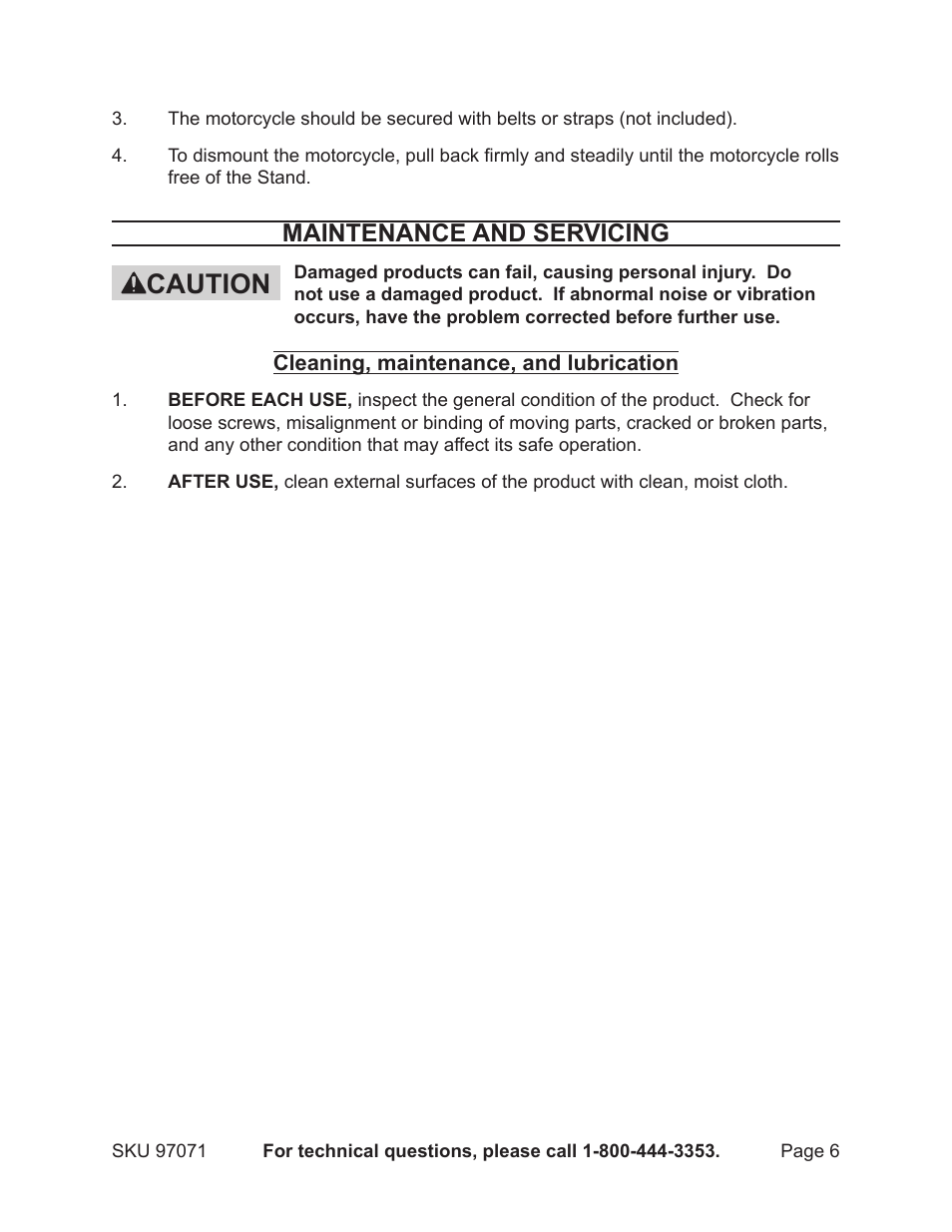 Caution, Maintenance and servicing | Harbor Freight Tools USGENERAL 97071 User Manual | Page 6 / 8