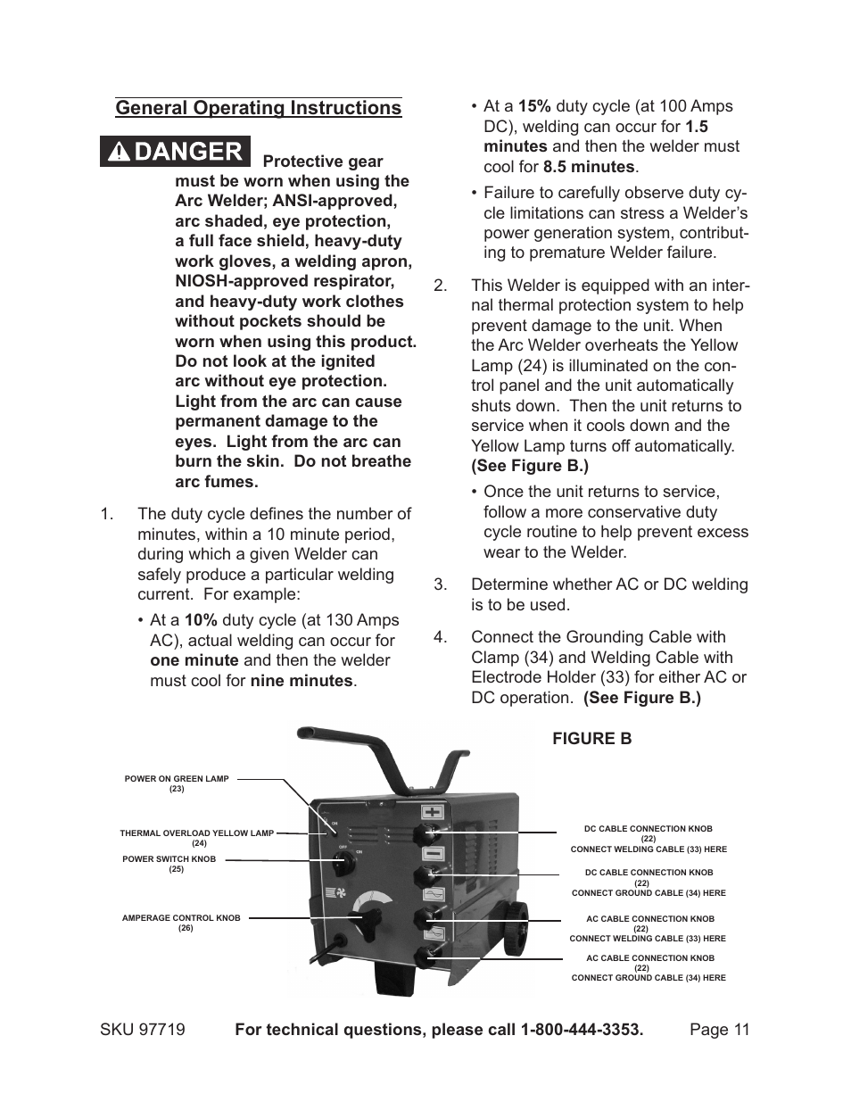 General operating instructions | Harbor Freight Tools 97719 User Manual | Page 11 / 17