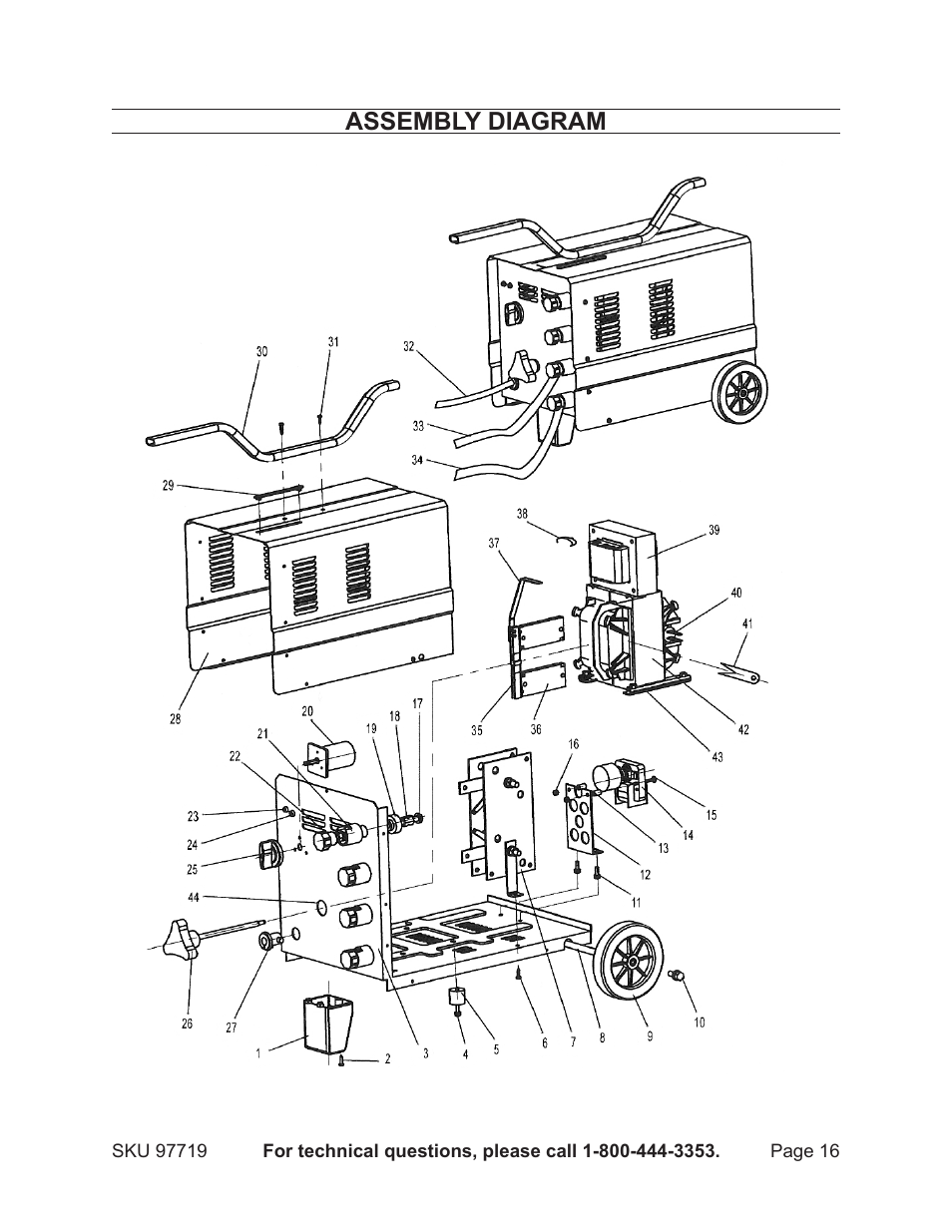 Assembly diagram | Harbor Freight Tools 97719 User Manual | Page 16 / 17