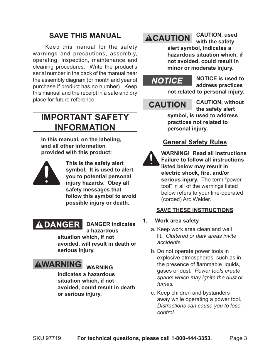 Important safety information, Save this manual | Harbor Freight Tools 97719 User Manual | Page 3 / 17