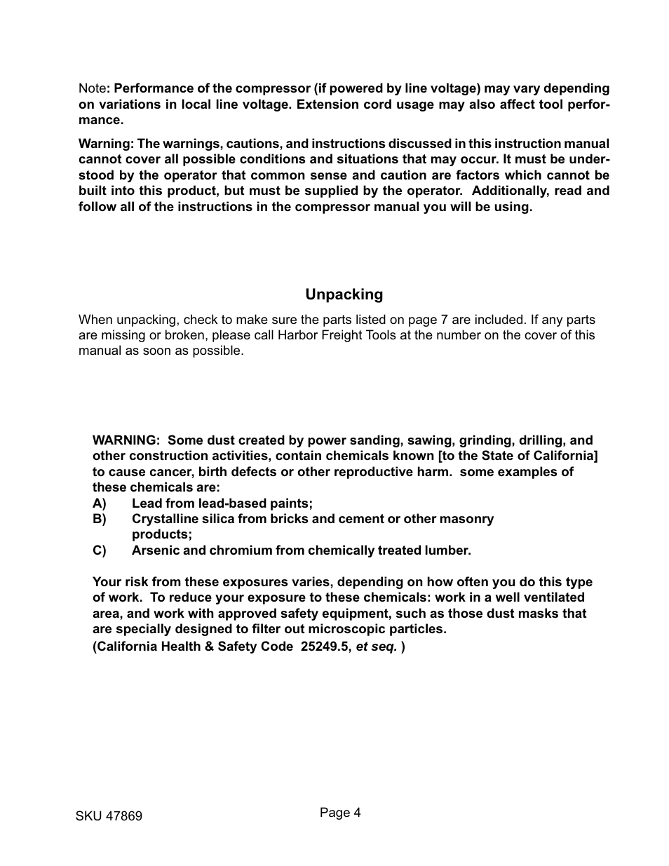 Harbor Freight Tools 47869 User Manual | Page 4 / 8