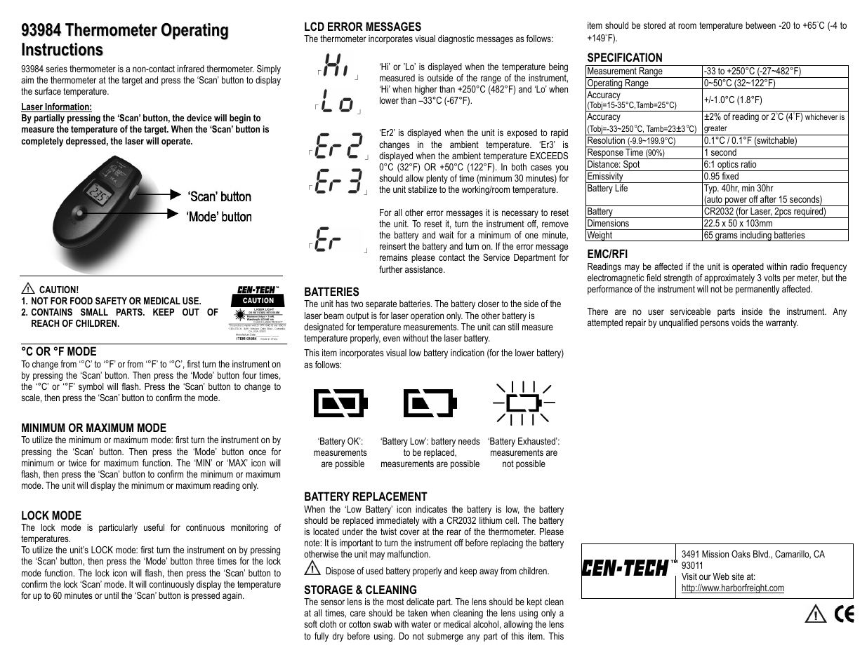 Harbor Freight Tools 93984 User Manual | 1 page