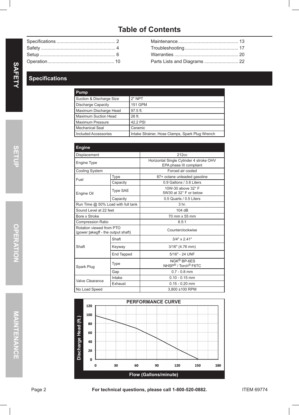 Harbor Freight Tools Pacific Hydrostar 212cc Gasoline Powered Clear Water Pump 69774 User Manual | Page 2 / 24