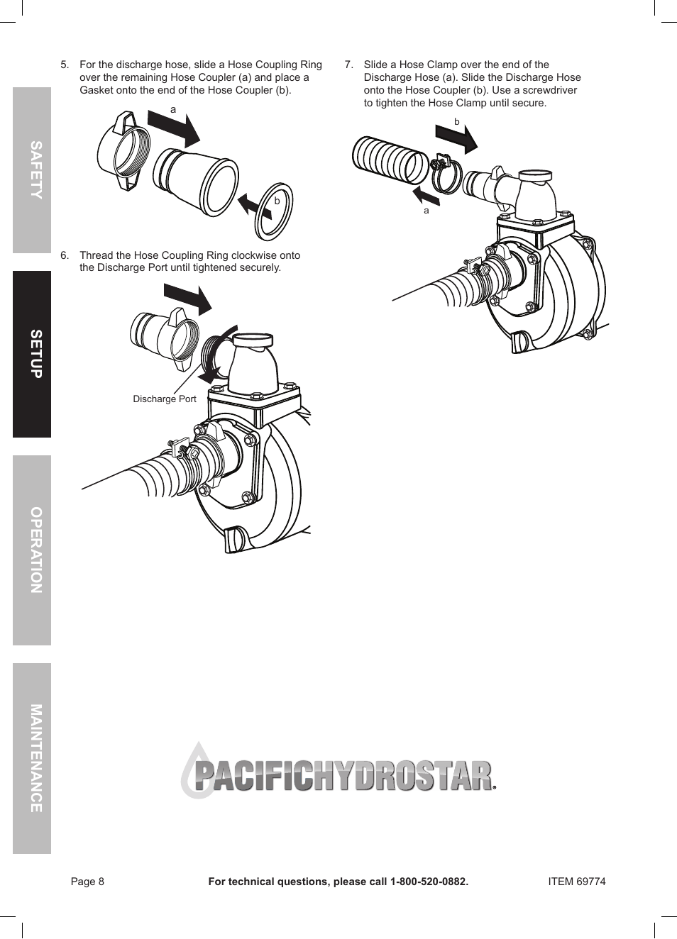 Safety opera tion maintenance setup | Harbor Freight Tools Pacific Hydrostar 212cc Gasoline Powered Clear Water Pump 69774 User Manual | Page 8 / 24